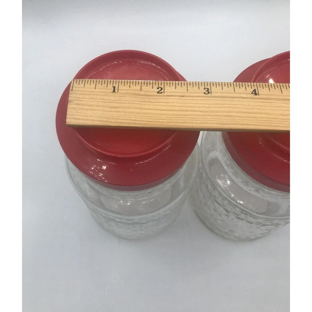 ANCHOR HOCKING GLASS‎ JARS WEXFORD DIAMOND PATTERN RED PLASTIC LID ONE  1 JAR